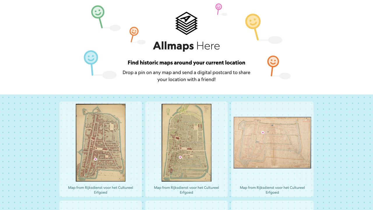 Allmaps Here showing historical maps around Delft.